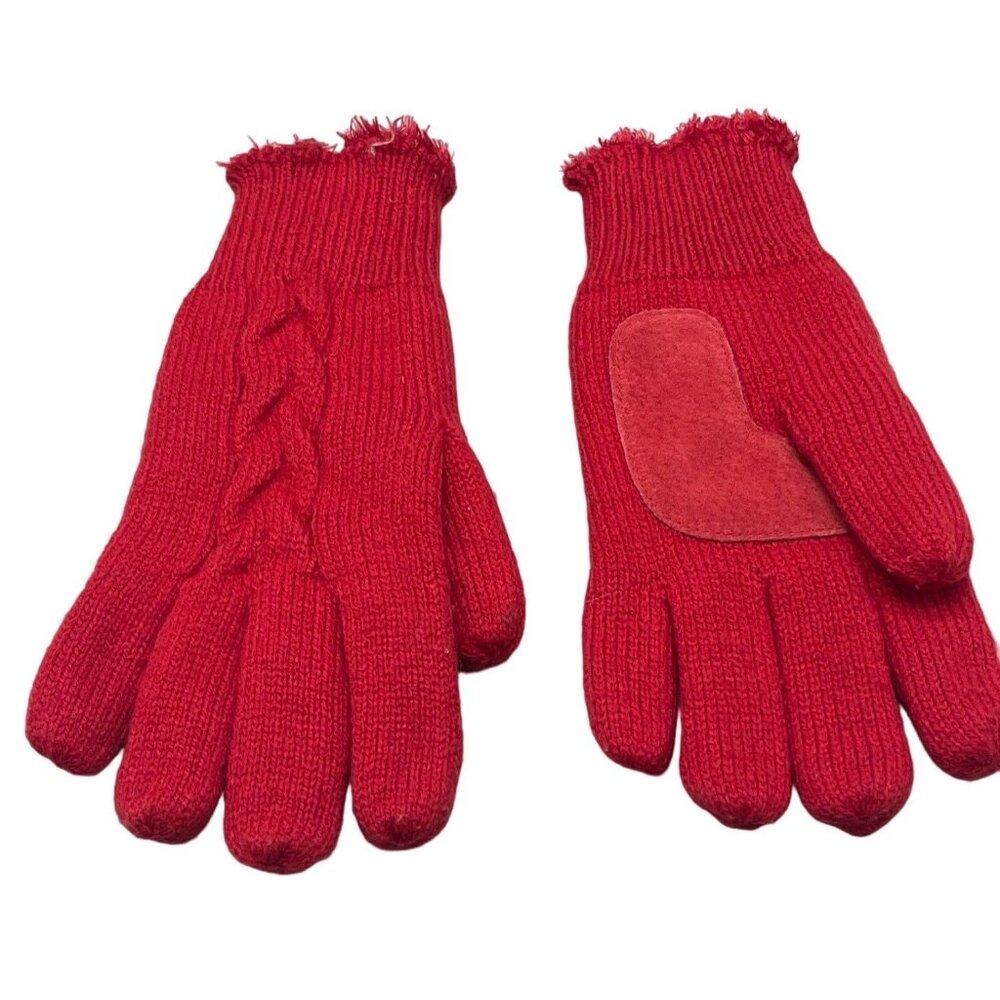 Gloves red fuzzy acrylic blend one size knitted thick READ